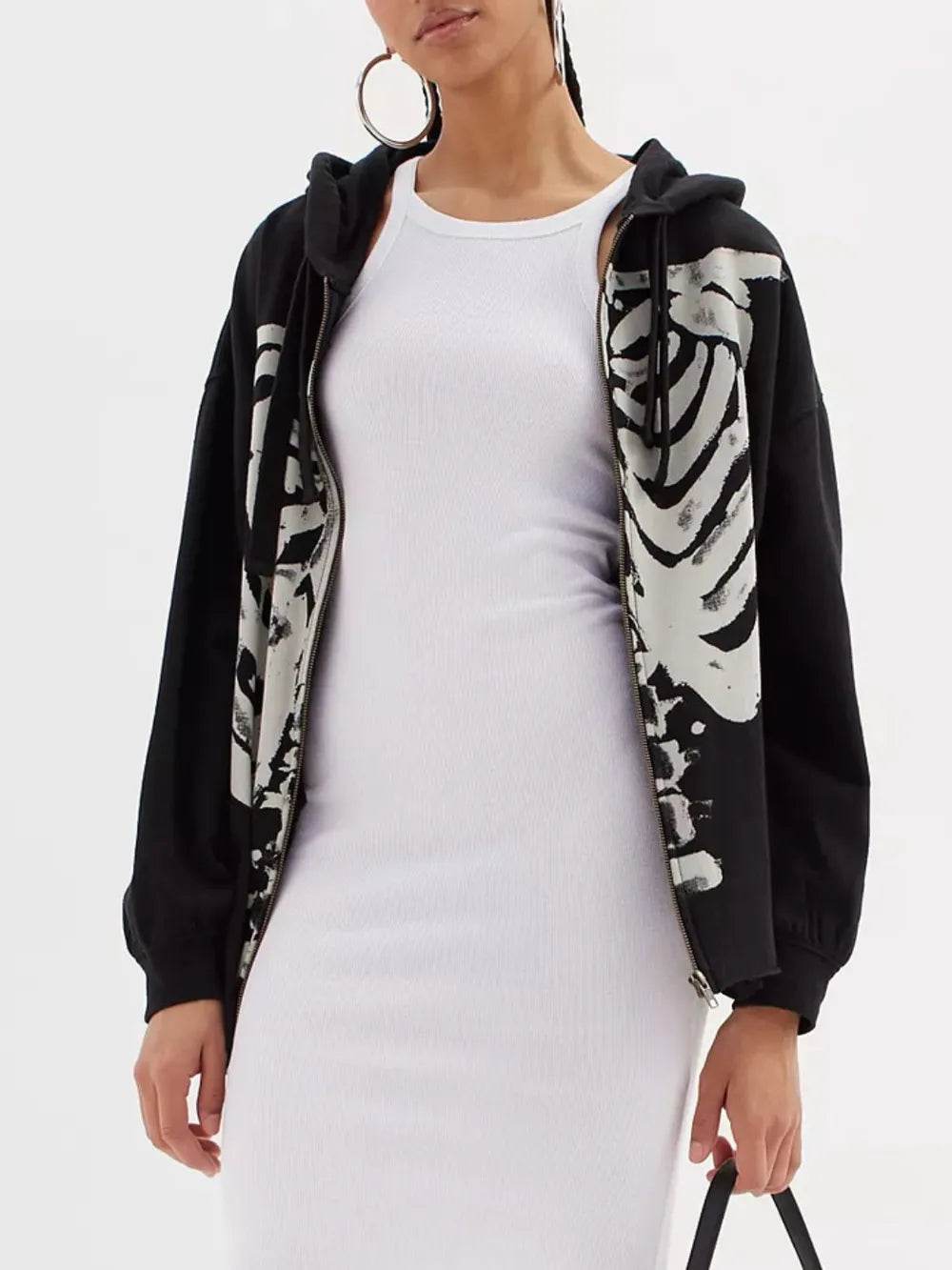 Skeleton Zip Up Drawstring Hoodie - IntuitiveEncBoutique
