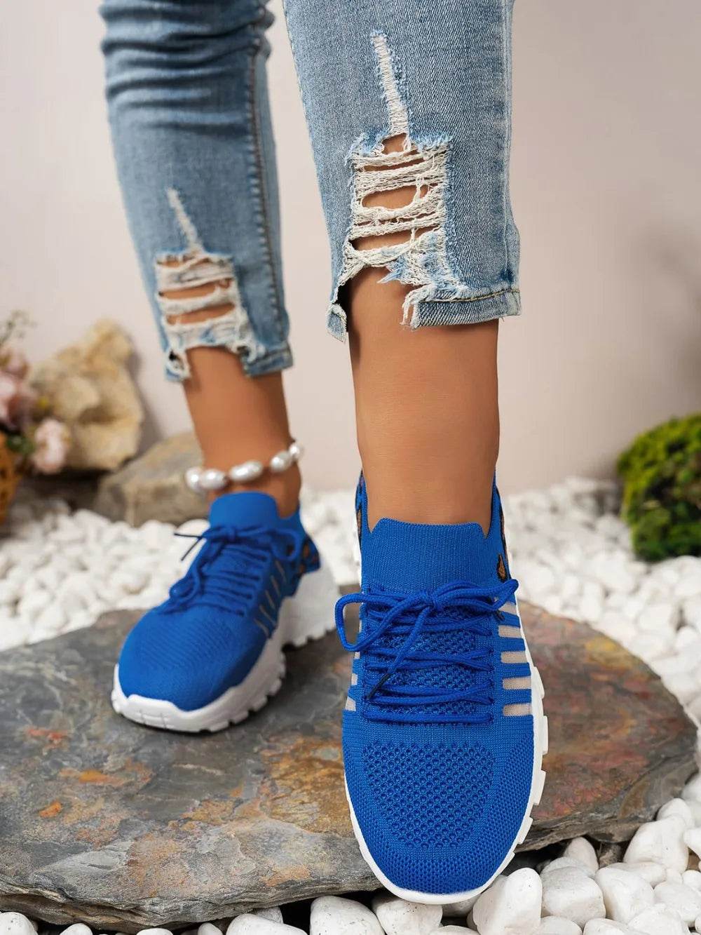 Cutout Leopard Lace Up Mesh Athletic - IntuitiveEncBoutique
