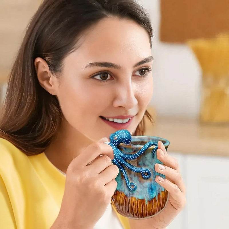 Handmade Deep Blue Octopus Mug. For Hot & Cold Drinks - IntuitiveEncBoutique