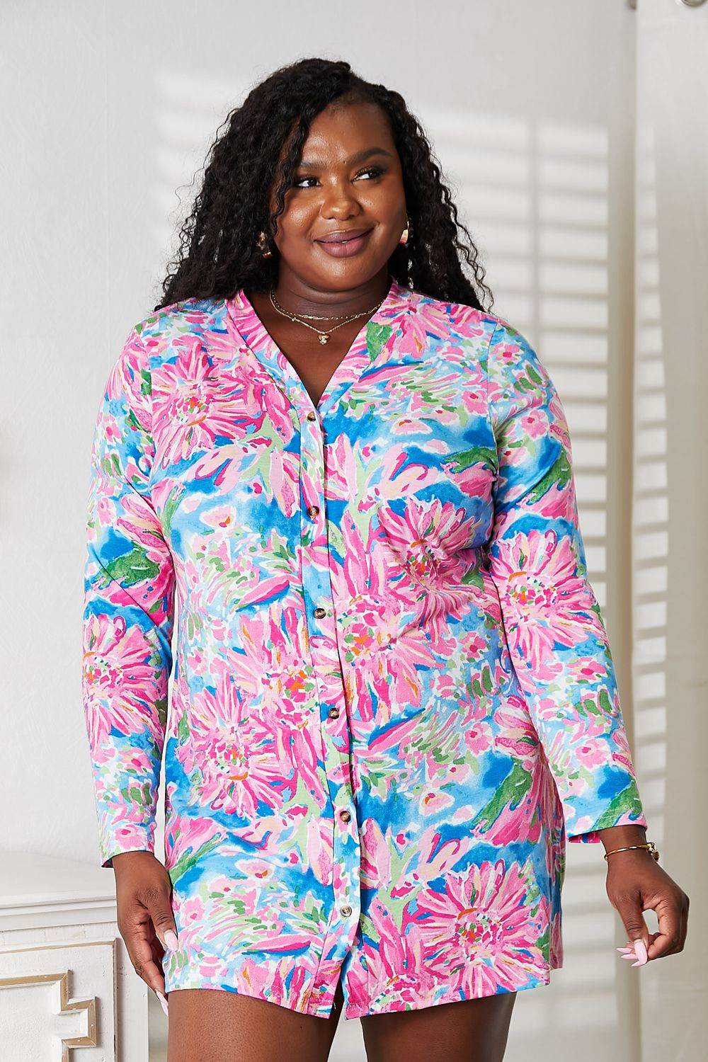 Double Take Floral Open Front Long Sleeve Cardigan - IntuitiveEncBoutique