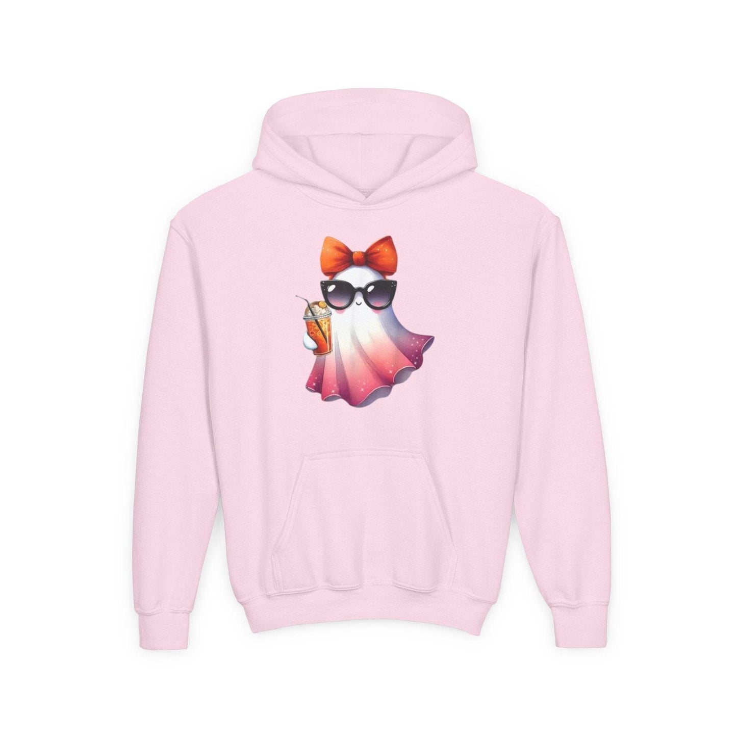 Youth Ghostly Glam Hoodie, Cute Ghost Design Sweatshirt, Halloween Apparel, Halloween Costume, Kids Hooded Sweatshirt - IntuitiveEncBoutique