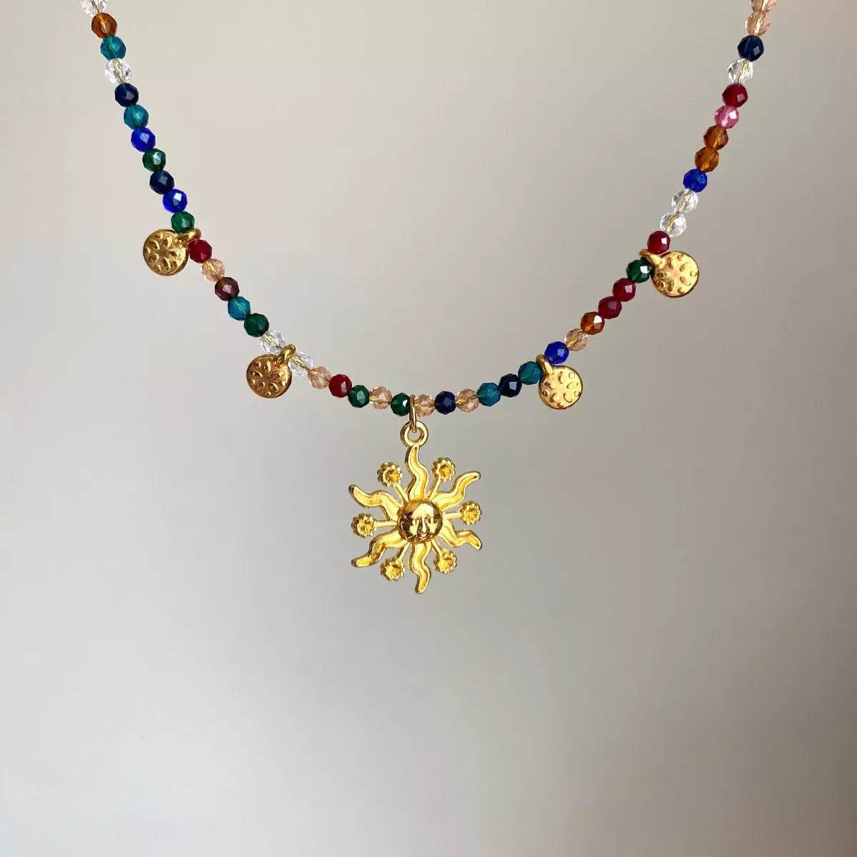 14K Gold-Plated Bead Sun Pendant Necklace - IntuitiveEncBoutique