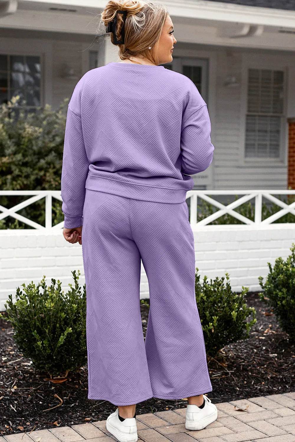 Double Take Full Size Textured Long Sleeve Top and Drawstring Pants Set - IntuitiveEncBoutique