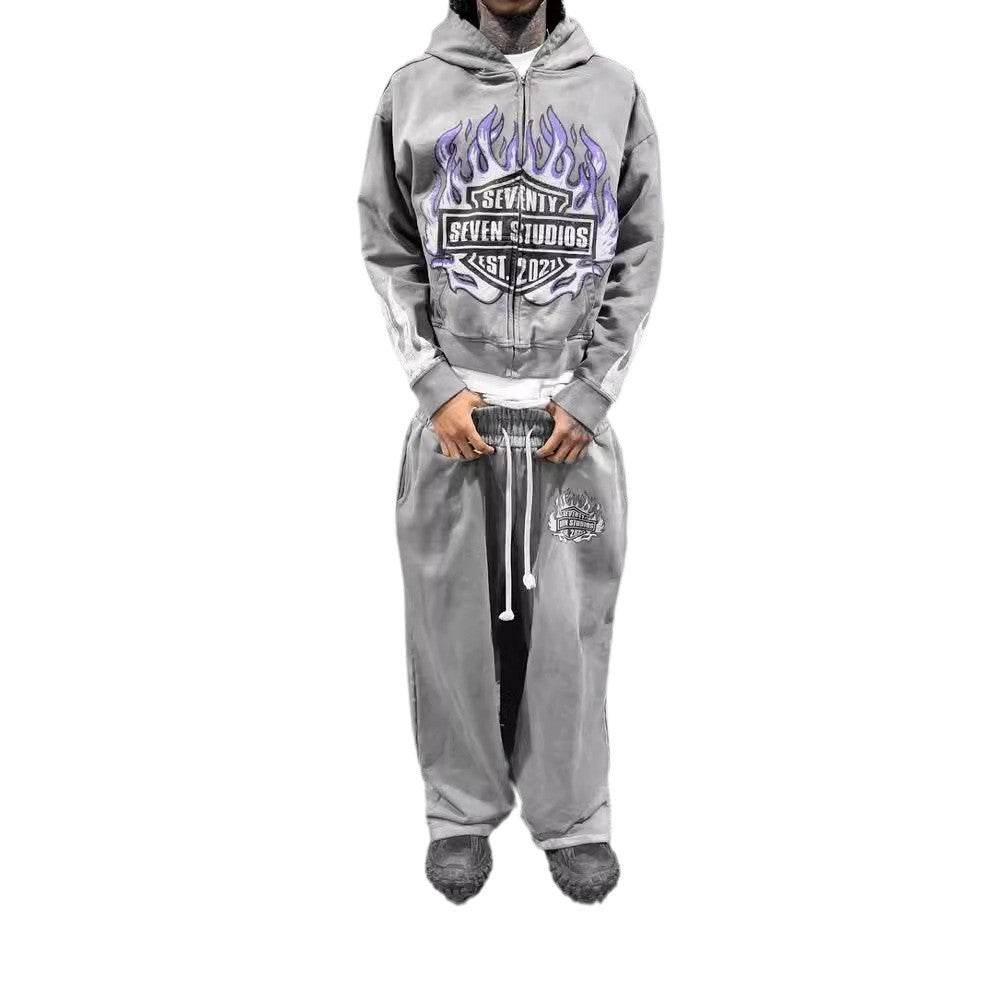 Dark and Loose Casual Personality Print Hooded Long Sleeve Sweatshirt - IntuitiveEncBoutique