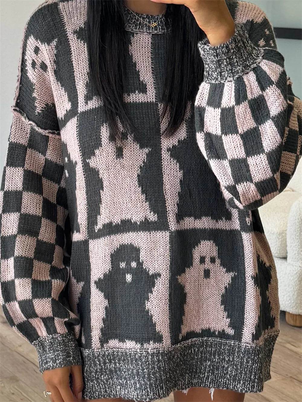 Ghost Dropped Shoulder Long Sleeve Sweater - IntuitiveEncBoutique