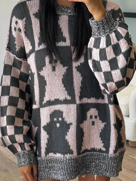 Ghost Dropped Shoulder Long Sleeve Sweater - IntuitiveEncBoutique