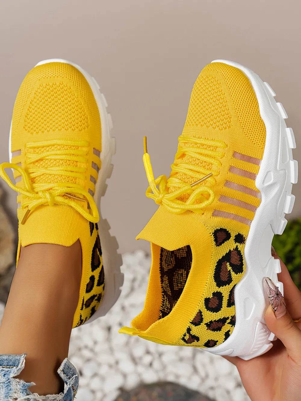 Cutout Leopard Lace Up Mesh Athletic - IntuitiveEncBoutique