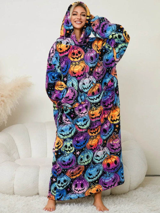 Fuzzy Pocketed Long Sleeve Hooded Lounge Dress - IntuitiveEncBoutique