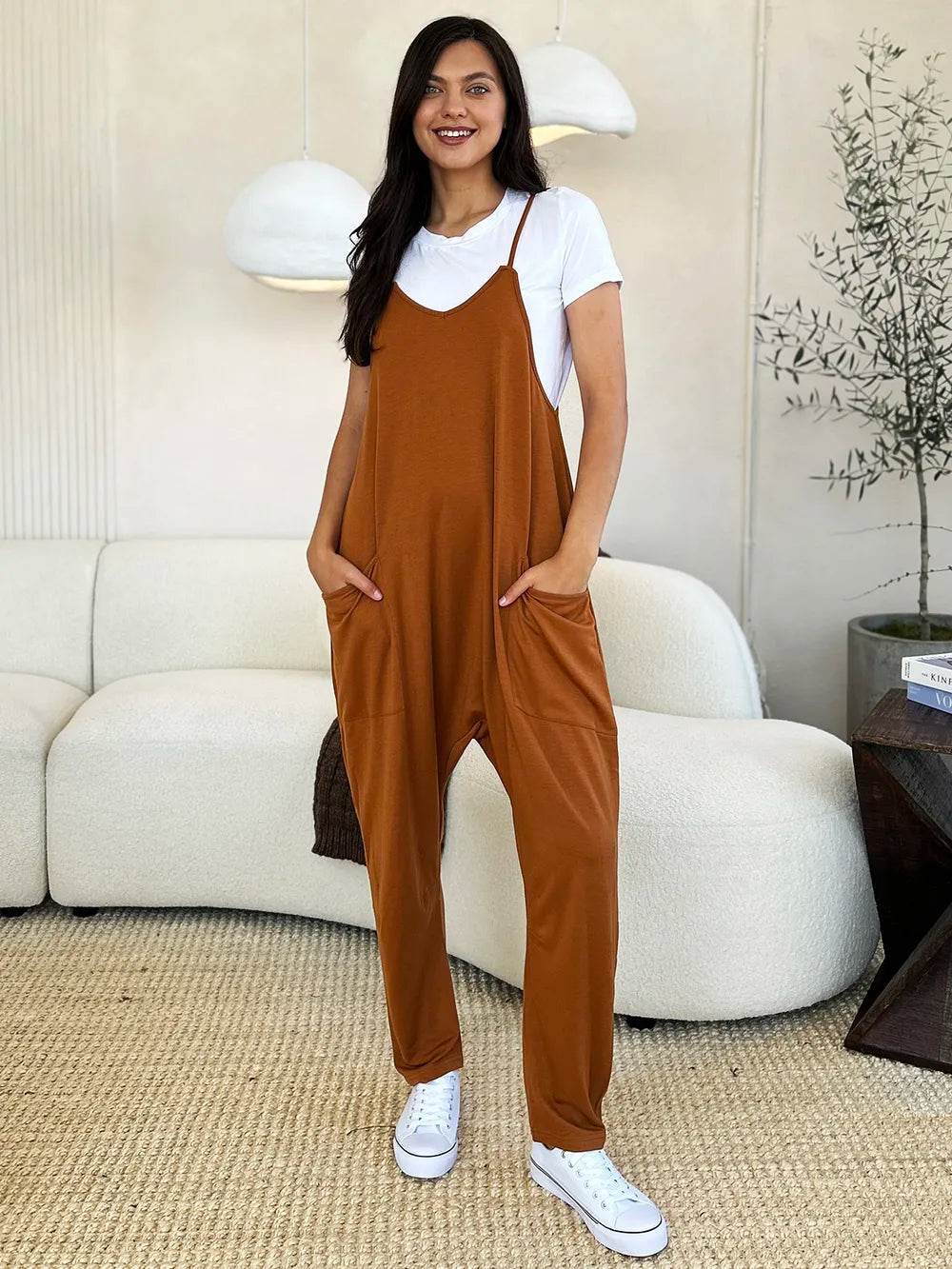 Double Take Full Size Sleeveless V-Neck Pocketed Jumpsuit - IntuitiveEncBoutique