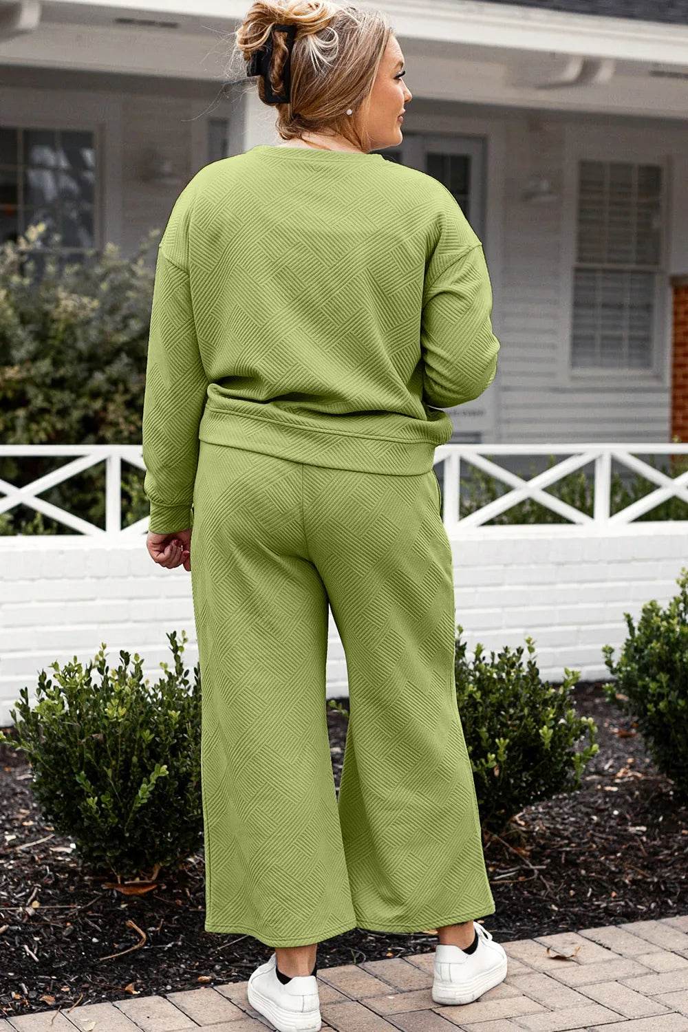 Double Take Full Size Textured Long Sleeve Top and Drawstring Pants Set - IntuitiveEncBoutique