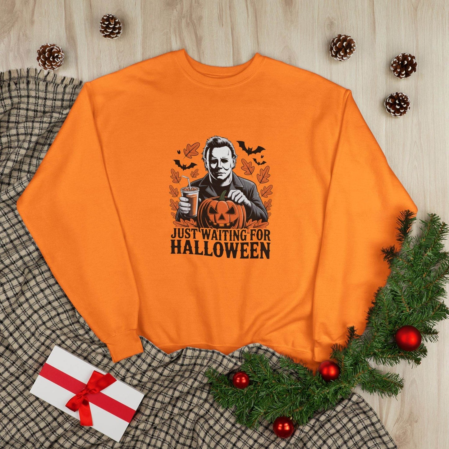 Halloween Sweatshirt - Just Waiting for Halloween | Unisex Crewneck Pullover, Fall Fashion, Halloween Gift, Cozy Sweater, Eco-Friendly Wear - IntuitiveEncBoutique