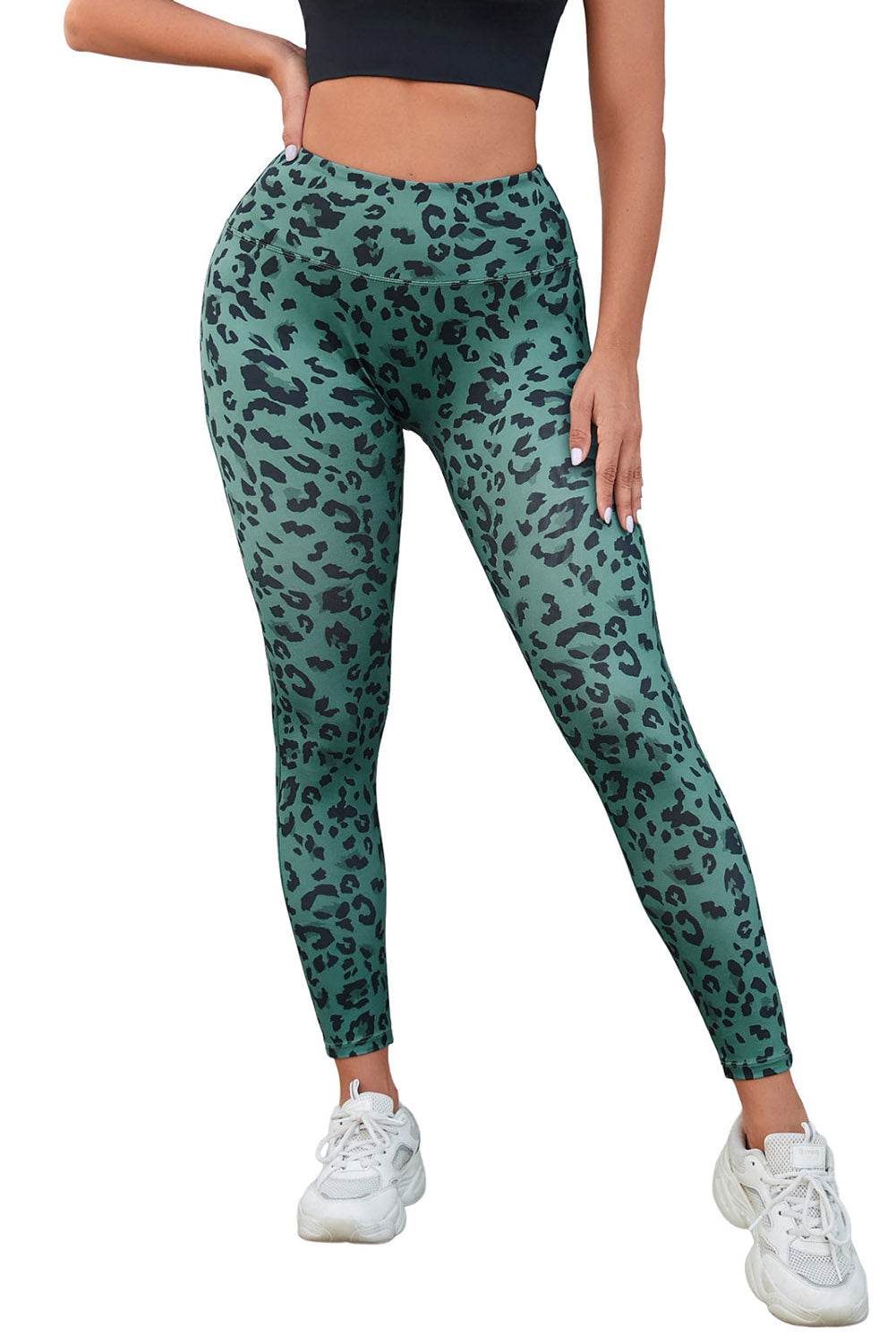 Green Classic Leopard Print Active Leggings - IntuitiveEncBoutique