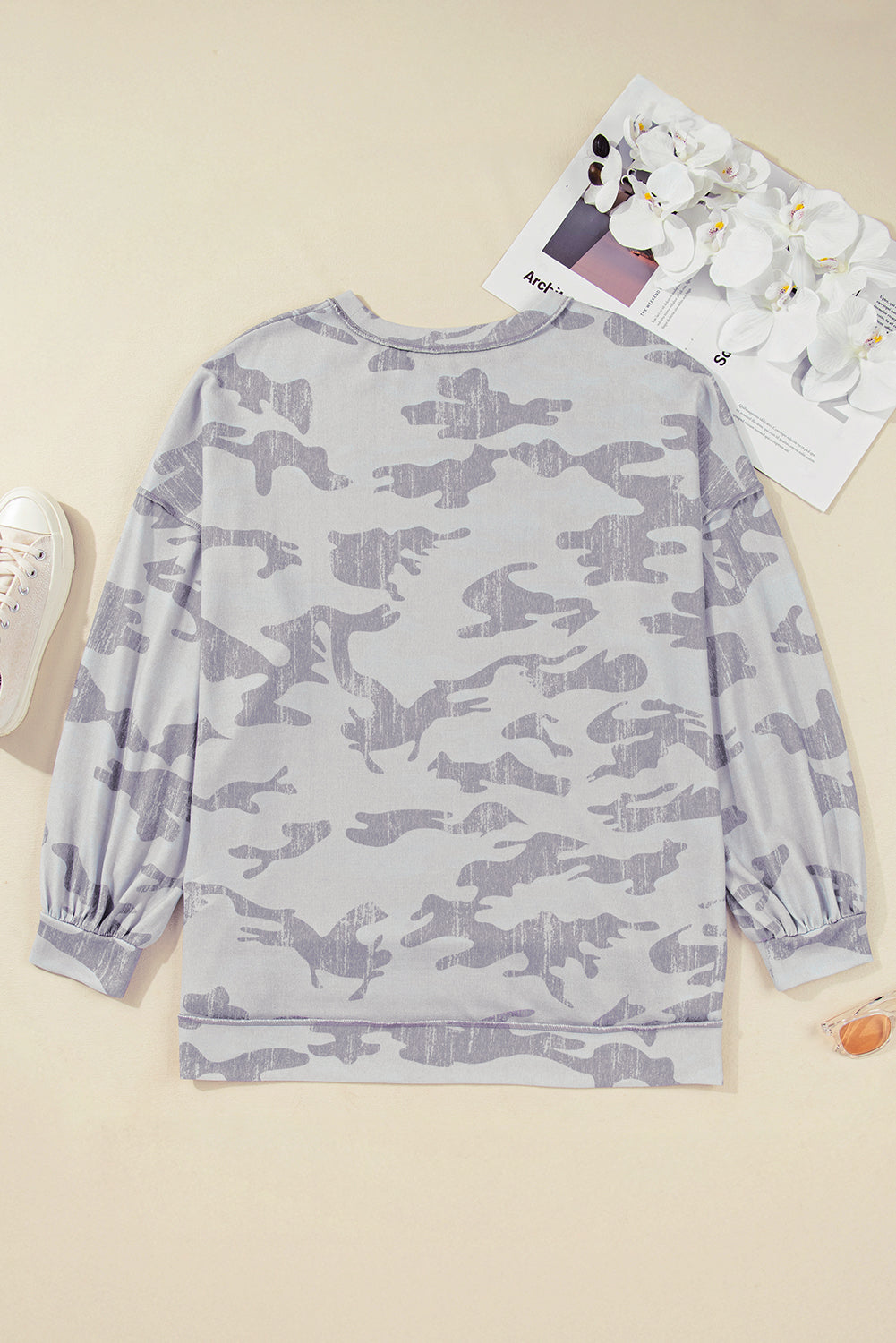 Multicolor Camouflage Print Round Neck Plus Size Sweatshirt