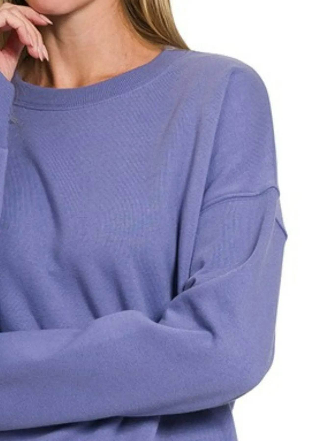Zenana Full Size Fleece Drop Shoulder Sweatshirt Plus Size - IntuitiveEncBoutique