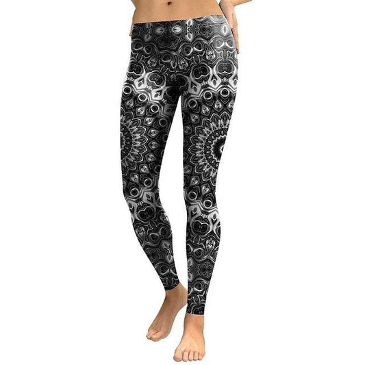 Women Mandala Flower Digital Print Skeleton Leggings - IntuitiveEncBoutique