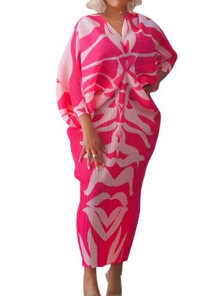 V-Neck Bat Sleeve Print Dress - IntuitiveEncBoutique