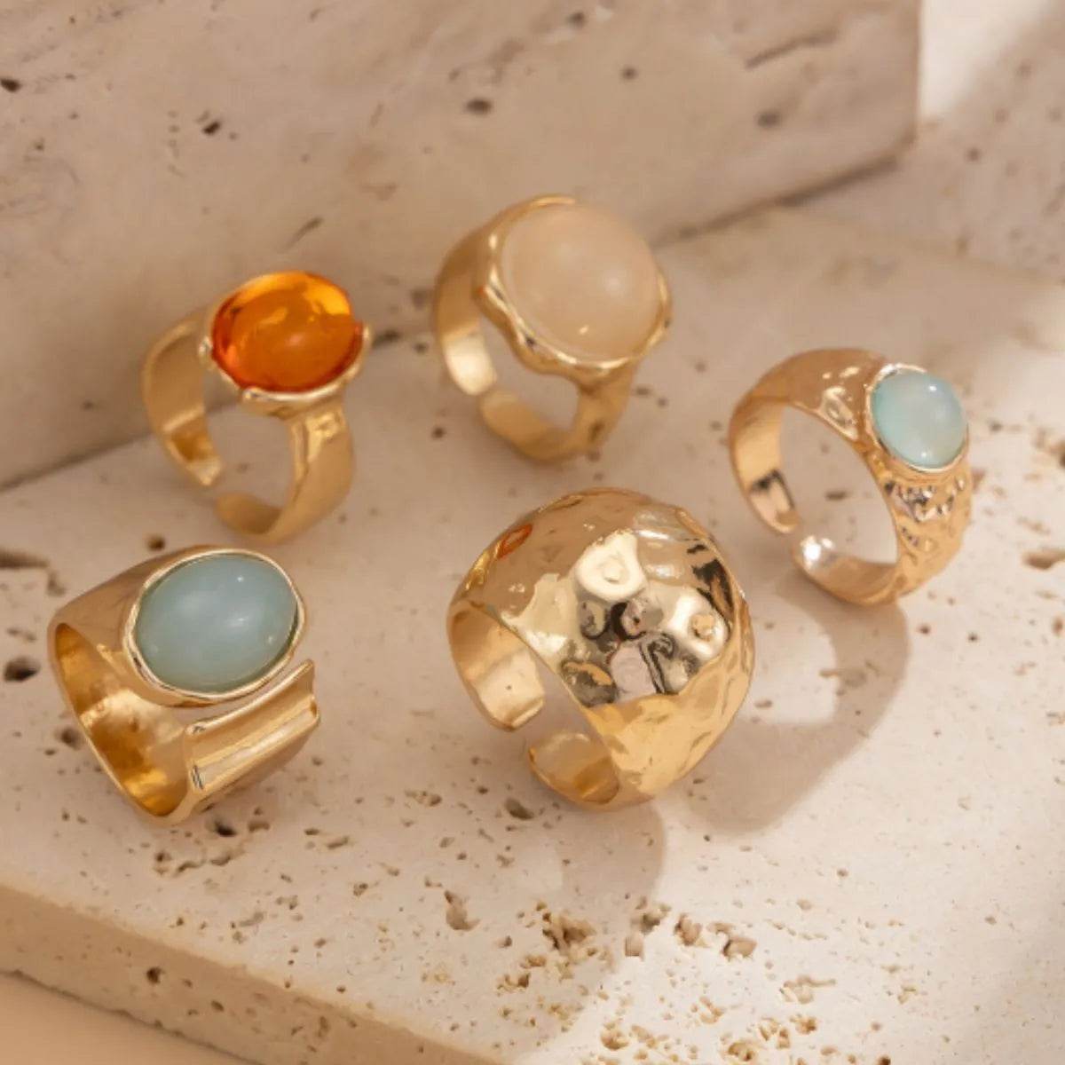 5-Piece 18K Gold-Plated Acrylic Stainless Steel Ring - IntuitiveEncBoutique