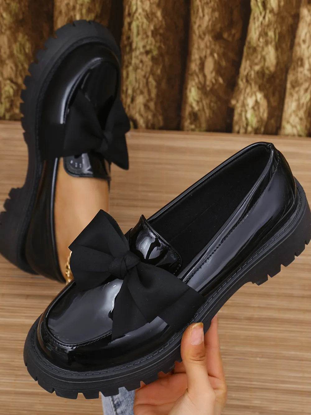 Bow PU Leather Round Toe Loafers - IntuitiveEncBoutique