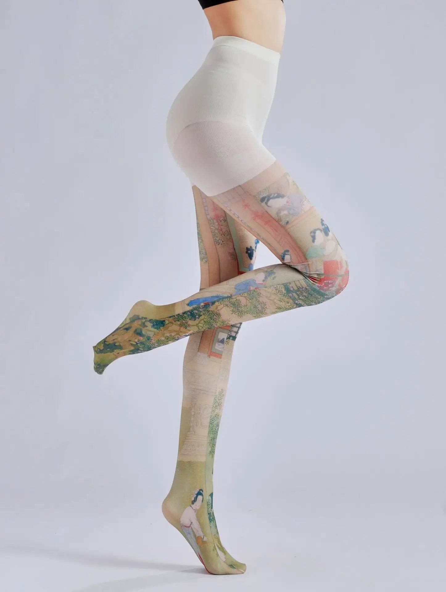 Pattern printed pantyhose with retro and personalized bottom socks - IntuitiveEncBoutique