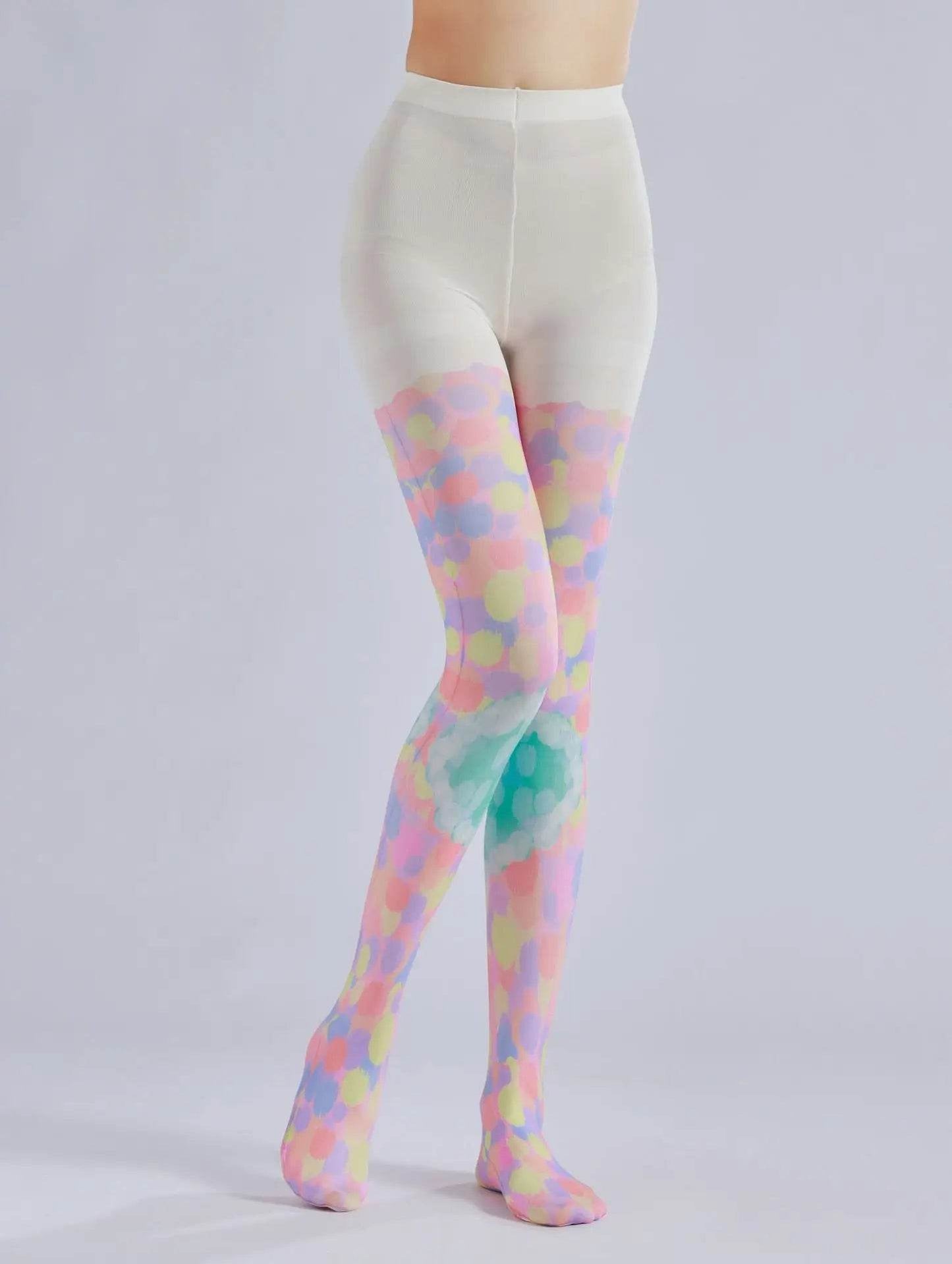 Color block stacked heart printed pantyhose with colorful patterns and sweet base socks - IntuitiveEncBoutique