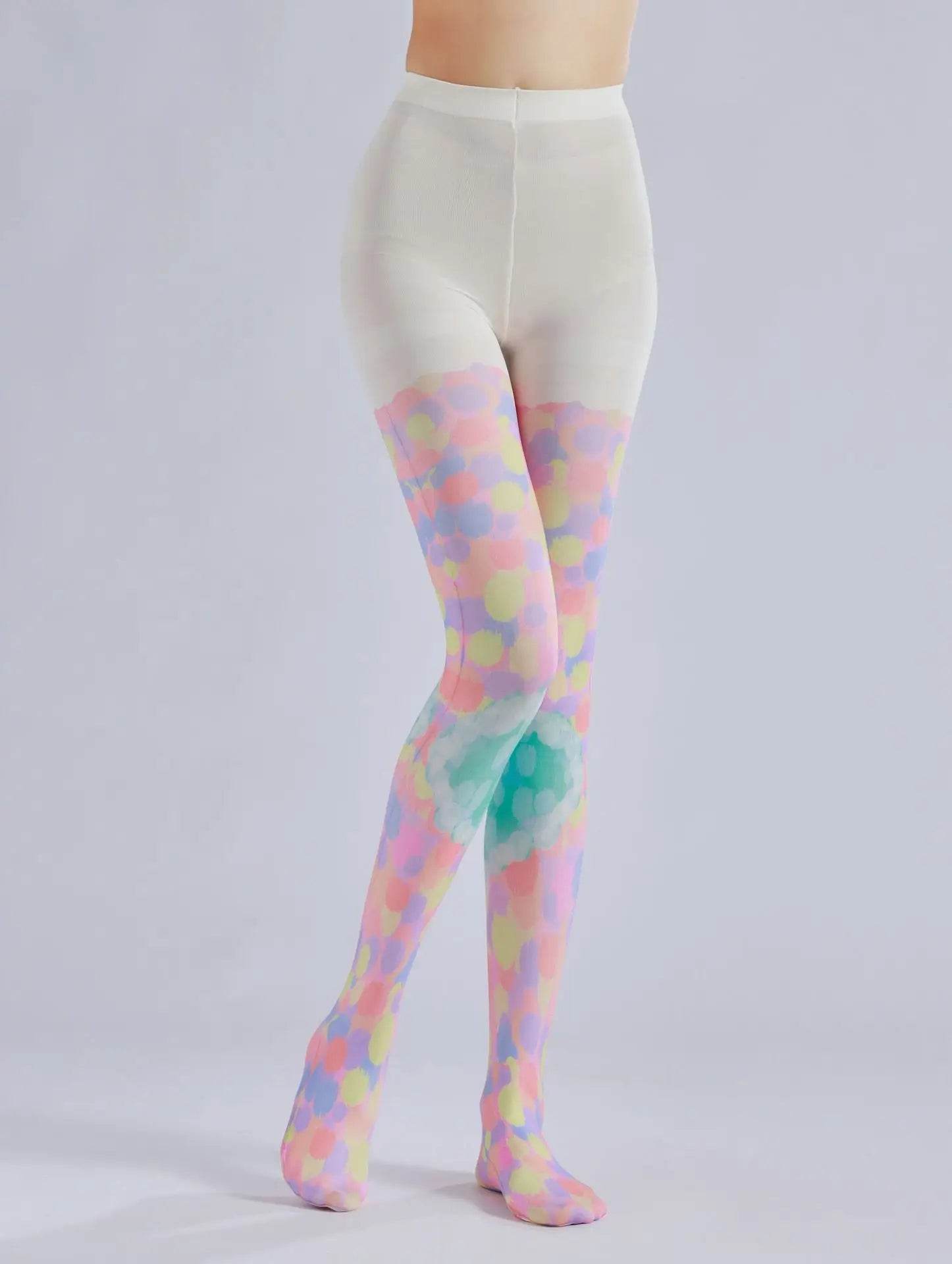 Color block stacked heart printed pantyhose with colorful patterns and sweet base socks - IntuitiveEncBoutique