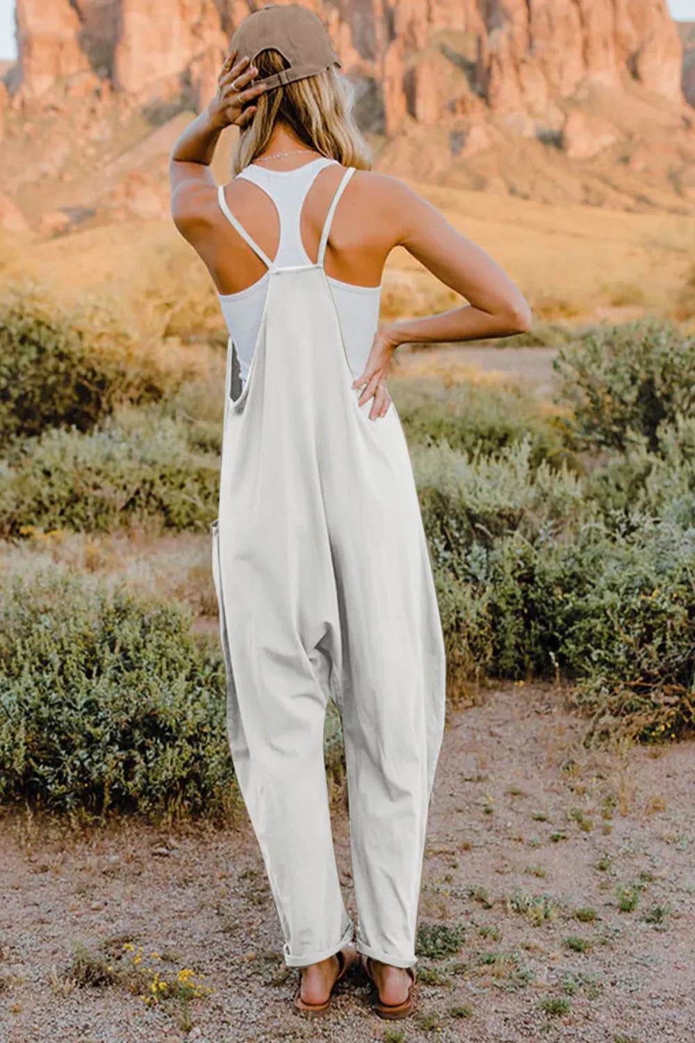 Double Take Full Size V-Neck Sleeveless Jumpsuit with Pockets - IntuitiveEncBoutique