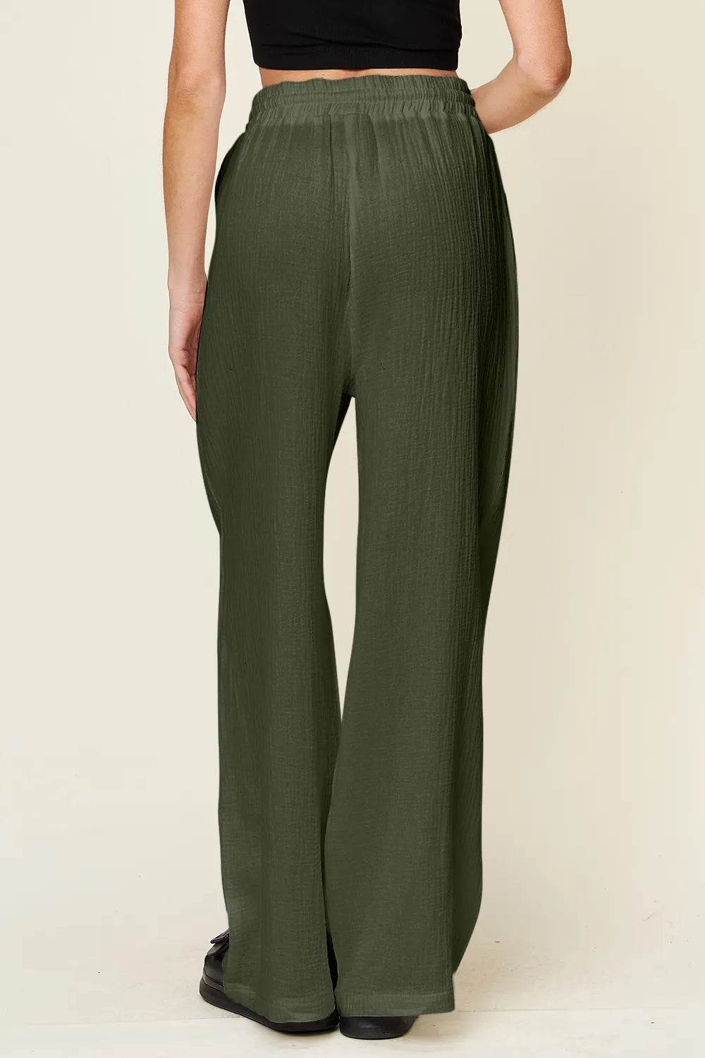 Double Take Full Size Texture Drawstring Wide Leg Pants - IntuitiveEncBoutique