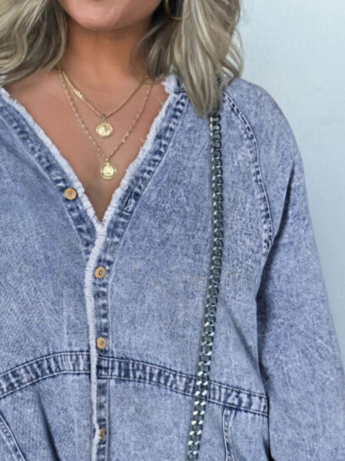 Full Size Button-Front Long Sleeve Denim Shirt Dress Plus Size - IntuitiveEncBoutique