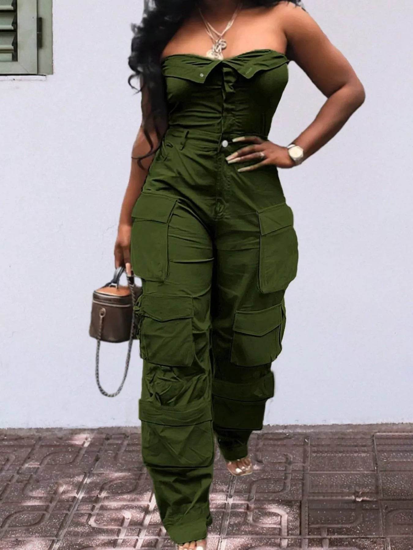 Tube Snap Down Cargo Jumpsuit - IntuitiveEncBoutique