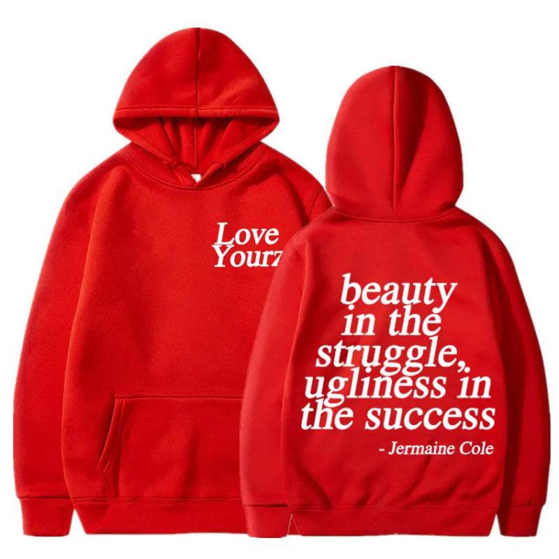 Letter Print Hooded Sweatshirt Unisex Long Sleeve Casual Top Hoodie - IntuitiveEncBoutique