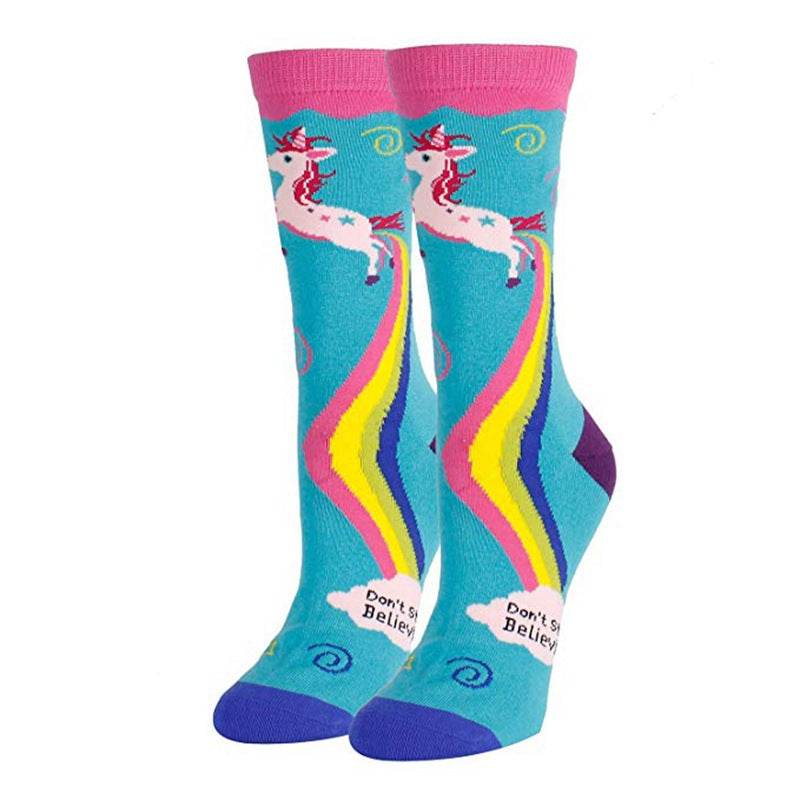 Unicorn Rainbow Printing Autumn And Winter Leisure In The Tube Sports Holiday Gift Socks - IntuitiveEncBoutique