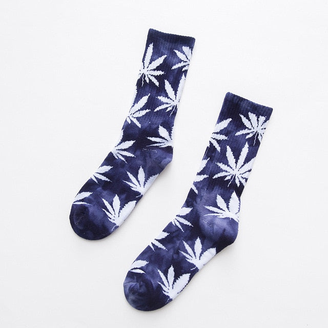 White Maple Leaves Men Colorful Cotton Socks Hip Hop Street Skater Socks