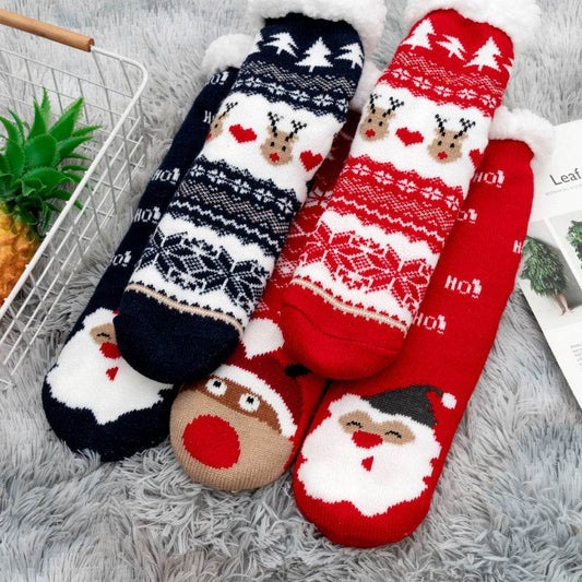 Christmas Floor Socks Indoor Home Sleep Winter Plush Thick Long Socks Women's Postpartum Socks Anti slip - IntuitiveEncBoutique