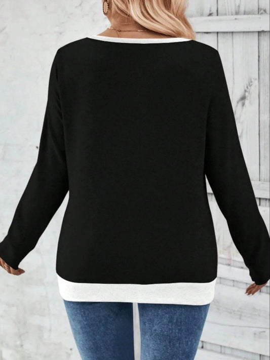 Plus Size V-Neck Contrast Trim T-Shirt - IntuitiveEncBoutique