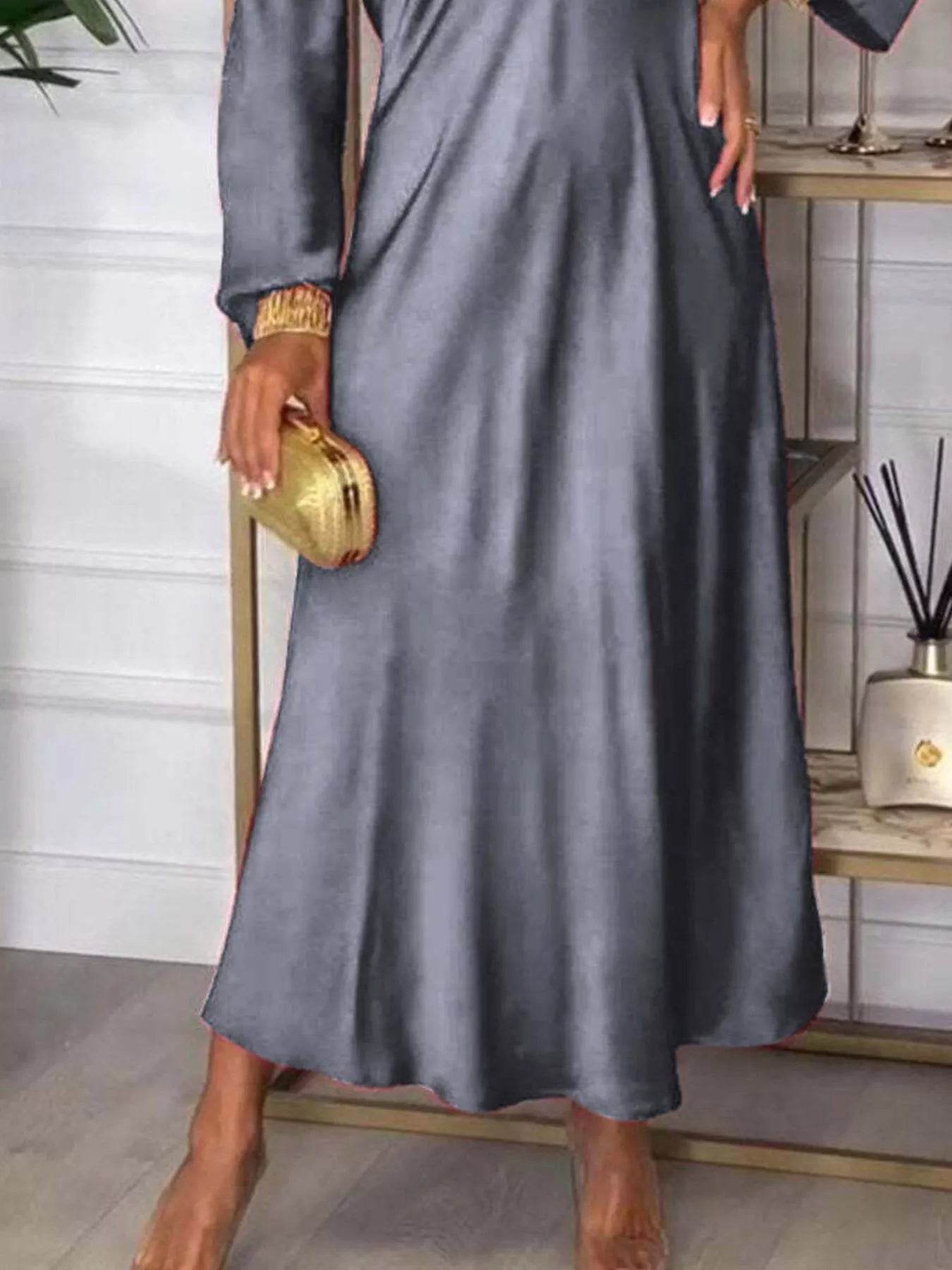 Full Size V-Neck Long Sleeve Midi Dress Plus Size - IntuitiveEncBoutique