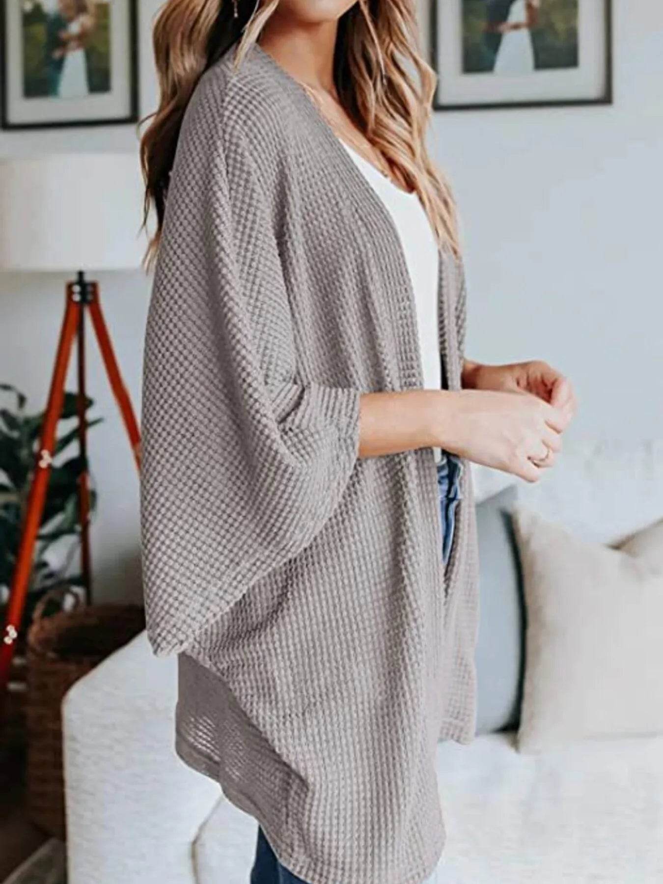 Full Size Open Front Waffle Knit Cardigan Plus Size - IntuitiveEncBoutique