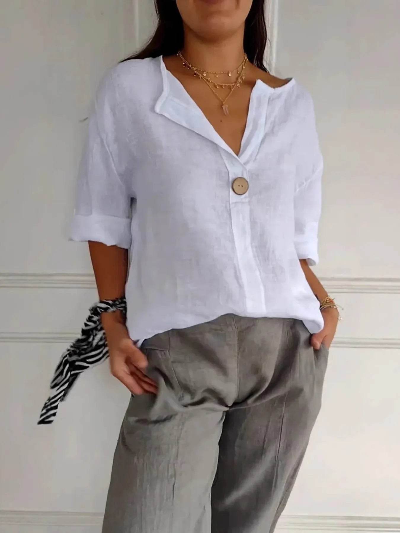 Full Size Casual Notched Drop Shoulder Blouse Plus Size - IntuitiveEncBoutique