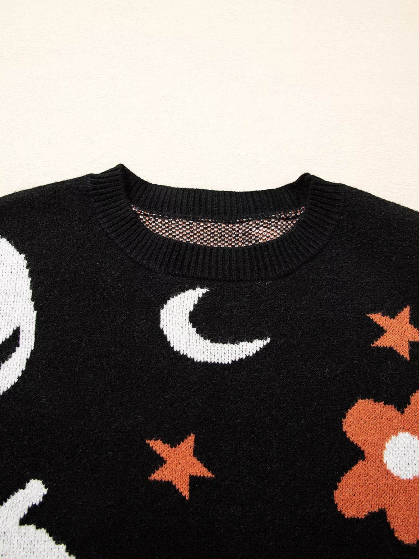 Halloween Gothic Pattern Long Sleeve Sweater - IntuitiveEncBoutique