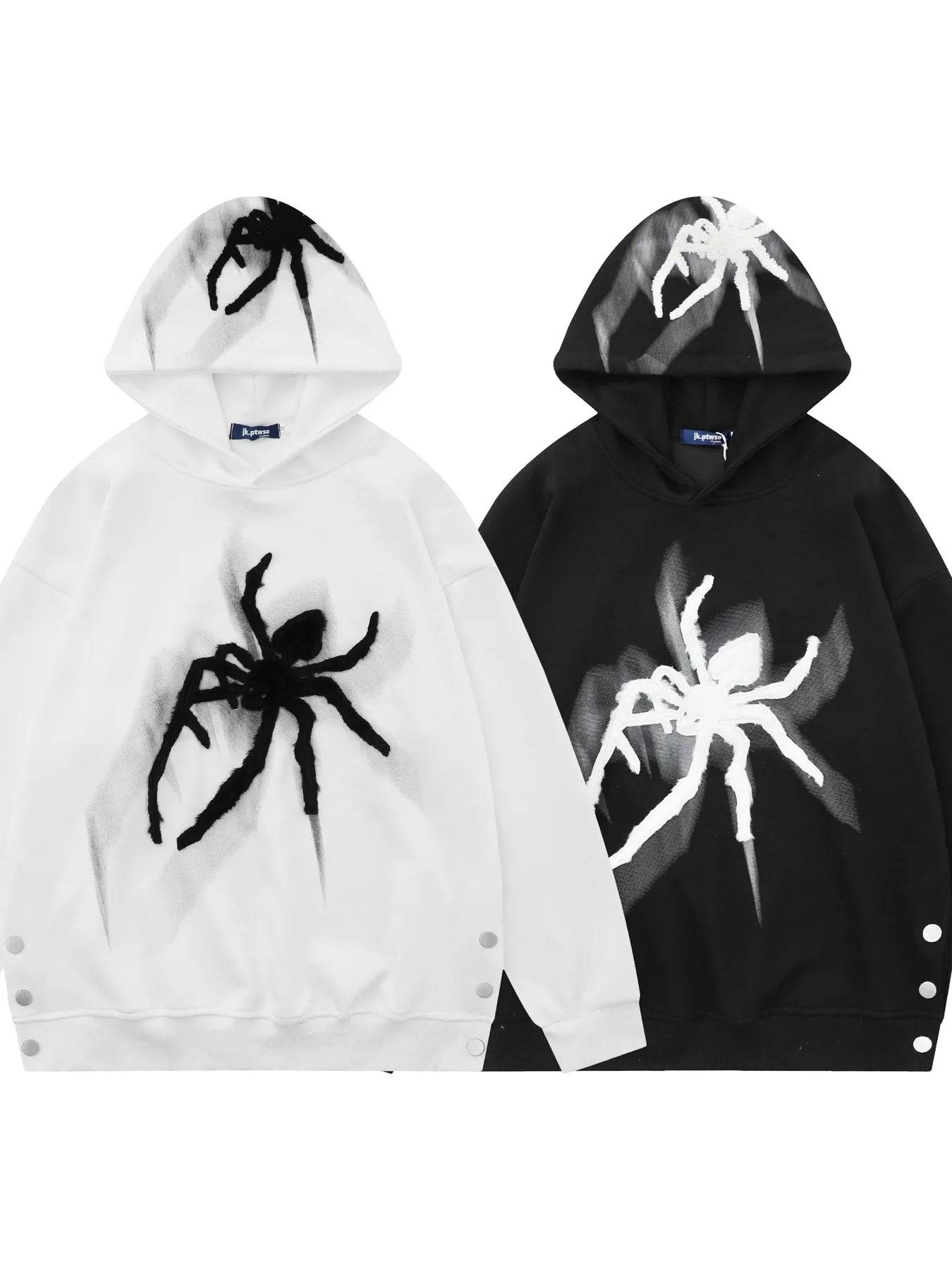 Men's Spider Graphic Oversized Hoodie with Side Button Details - IntuitiveEncBoutique
