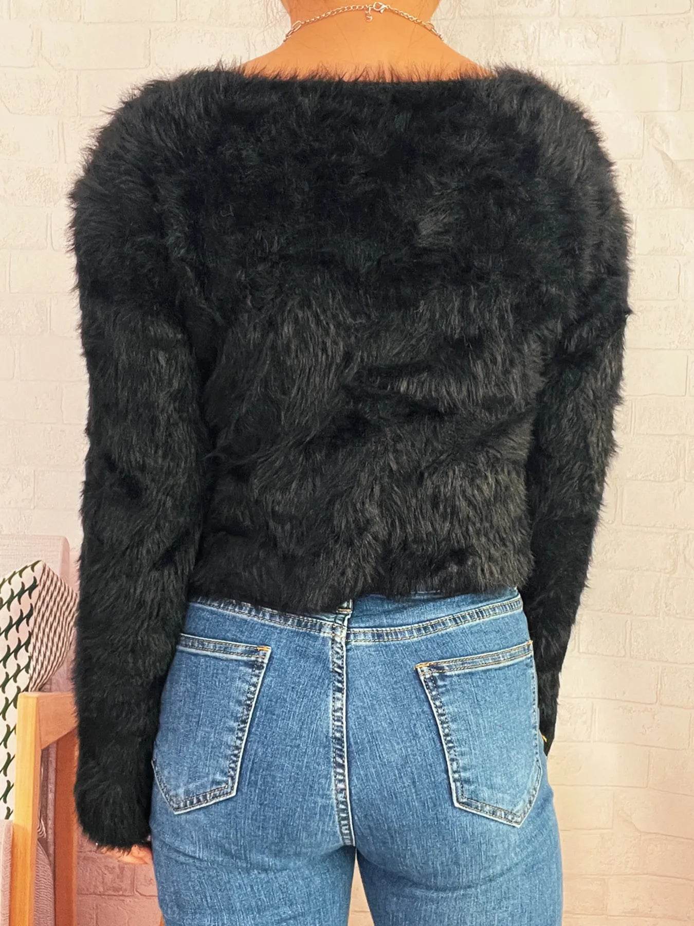 Fuzzy Heart Shape Button-Up Cardigan - IntuitiveEncBoutique