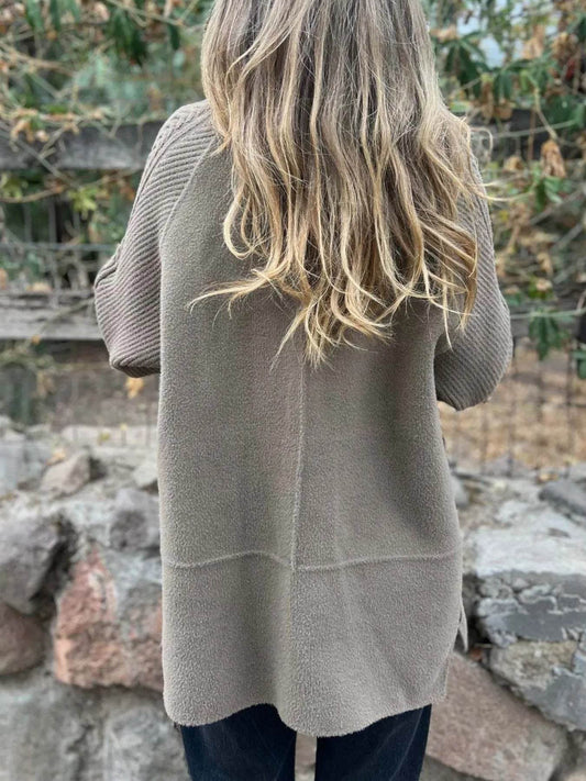 Full Size Texture Knit Longline Coat Plus Size - IntuitiveEncBoutique