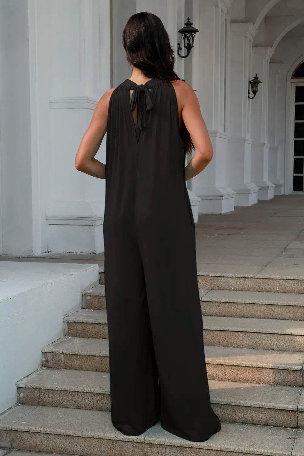 Double Take Full Size Tie Back Cutout Sleeveless Jumpsuit - IntuitiveEncBoutique