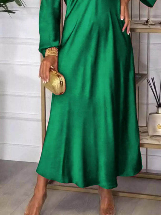 Full Size V-Neck Long Sleeve Midi Dress Plus Size - IntuitiveEncBoutique