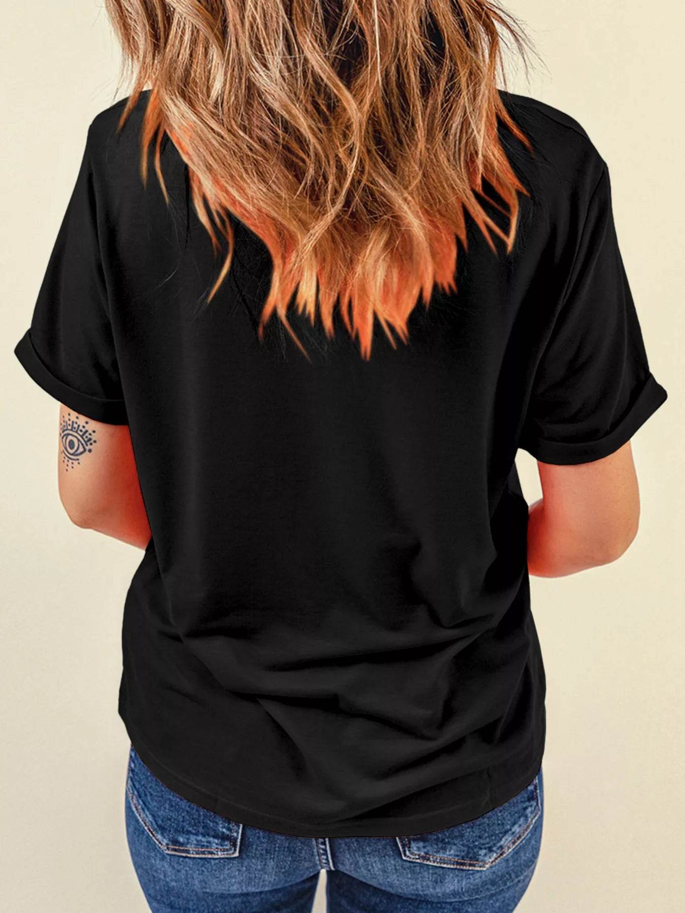Halloween Skull Checkerboard Graphic Round Neck Tee - IntuitiveEncBoutique