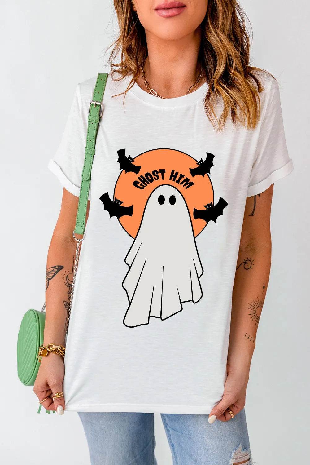 Full Size Ghost Round Neck Short Sleeve T-Shirt - IntuitiveEncBoutique