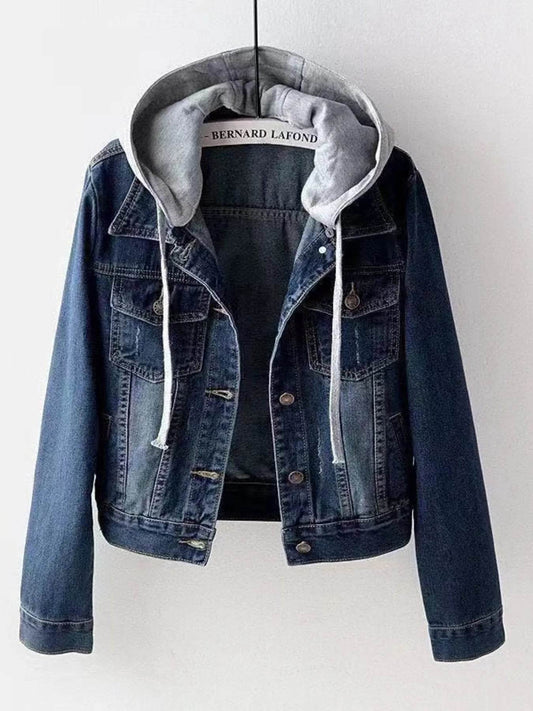 Full Size Button Up Drawstring Hooded Denim Jacket Plus Size - IntuitiveEncBoutique