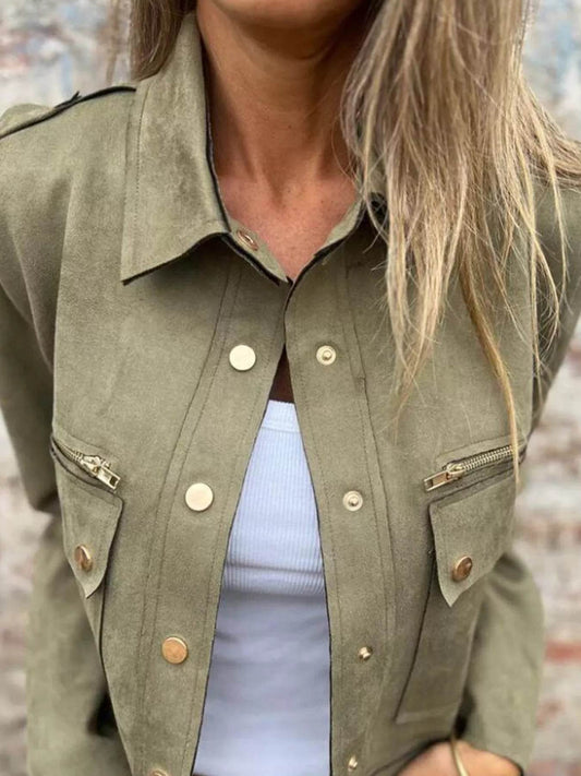 Full Size Snap Down Long Sleeve Jacket Plus Size - IntuitiveEncBoutique