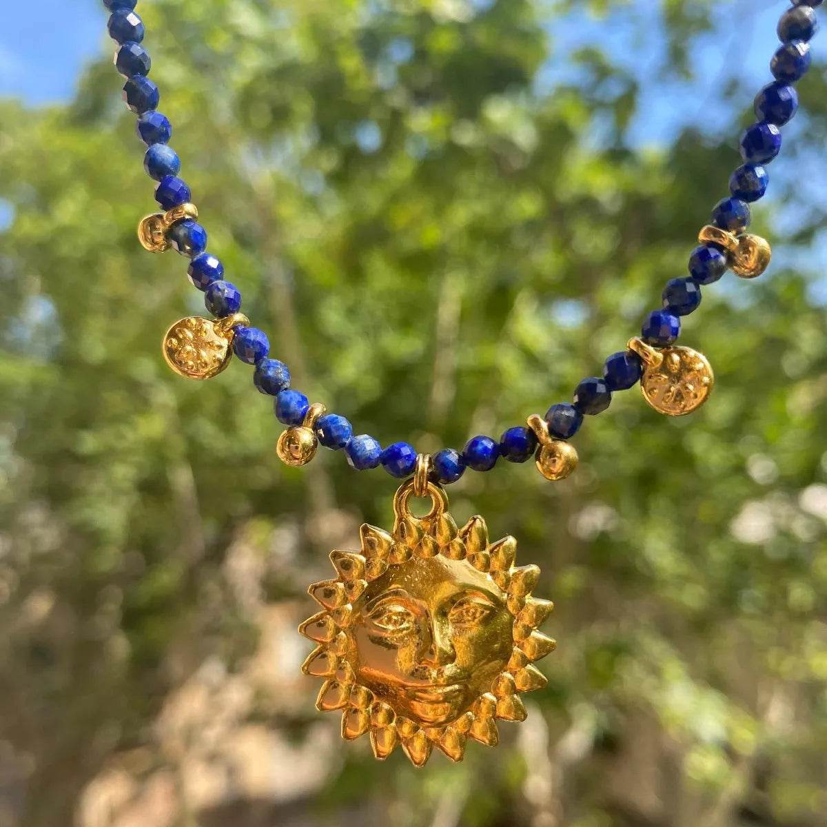14K Gold-Plated Bead Sun Pendant Necklace - IntuitiveEncBoutique