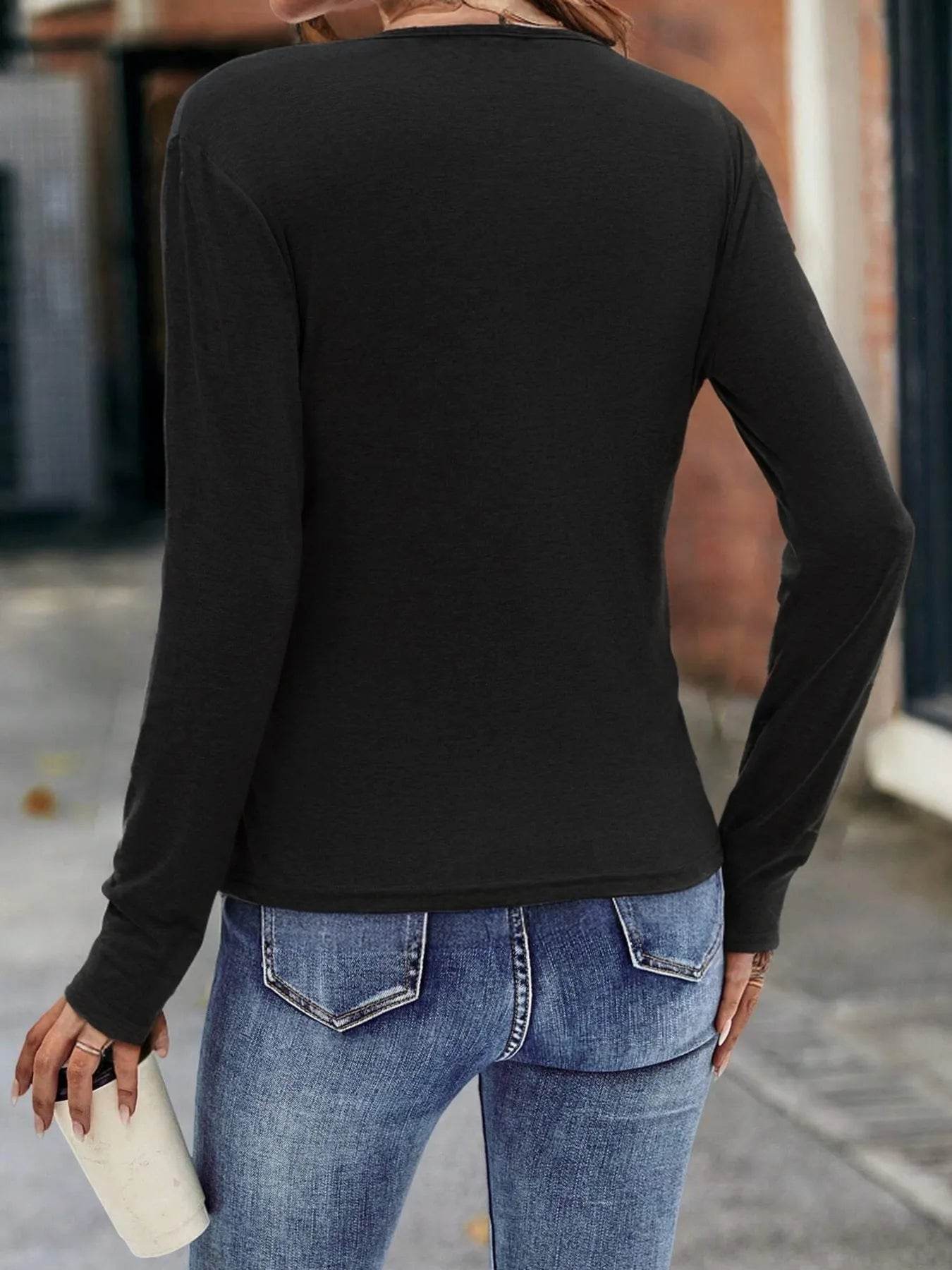 Ruched Surplice Long Sleeve T-Shirt - IntuitiveEncBoutique