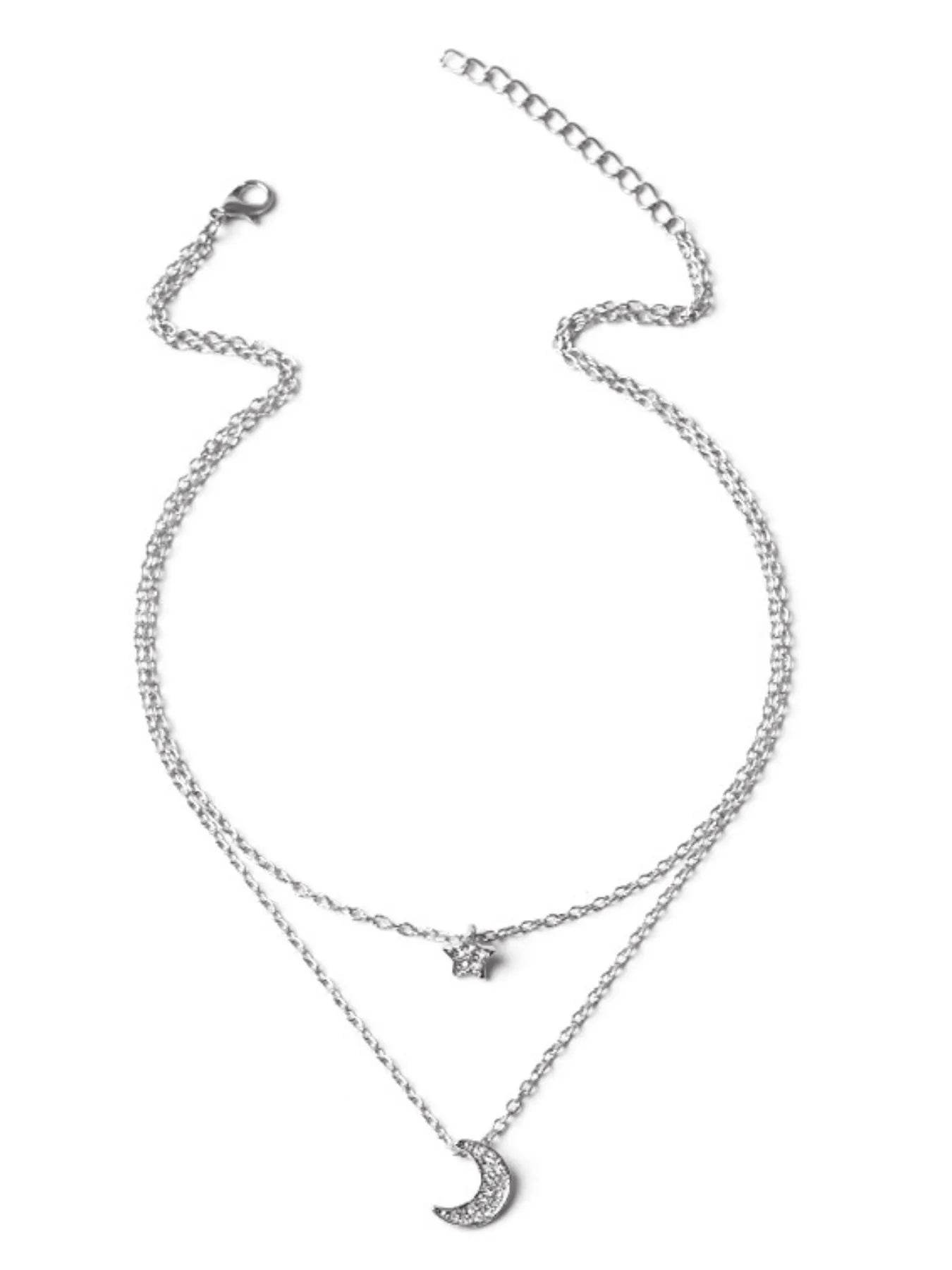 Double Layered Star and Moon Pendant Necklace - IntuitiveEncBoutique